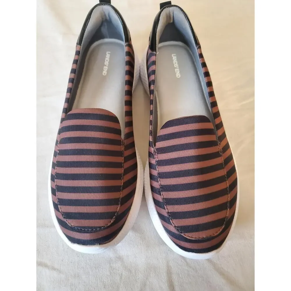 Lands End Womens Gatas Comfort Shoes Multi Moc Toe Wedge Heels Slip On 6
